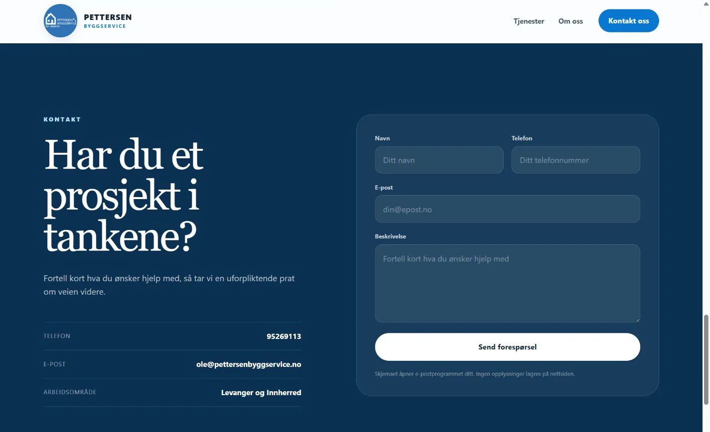 Kontaktdelen til Pettersen Byggservice